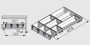 Organizador ORGA-LINE para cajón cubertero TANDEMBOX con 9 divisiones