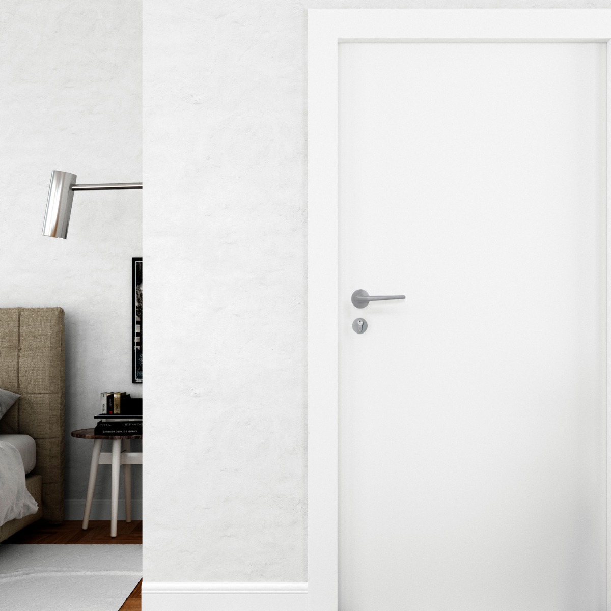 Set de manijas Fusital, H348R8Y con bocallave para recámara, diseñado por David Chipperfield Architects, acabado cromo satinado