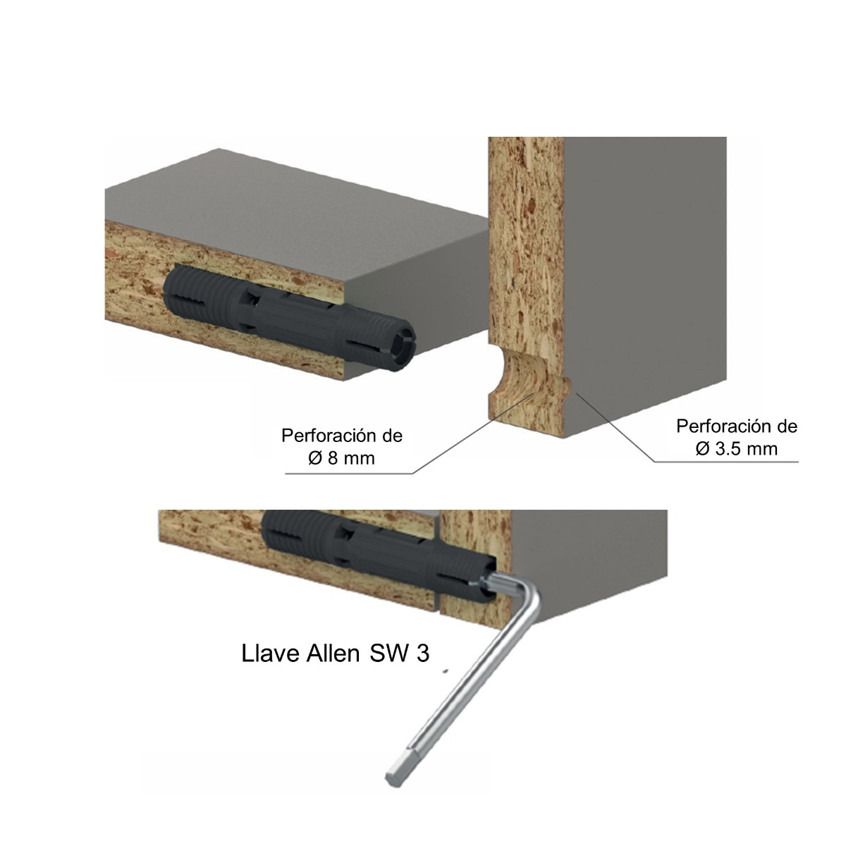 Taquete expandible CIKO para armar muebles, longitud 47.5 x 8 mm diámetro