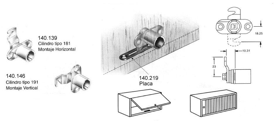Cilindro CB-181 montaje horizontal, para puerta corrediza o abatible, giro 180º