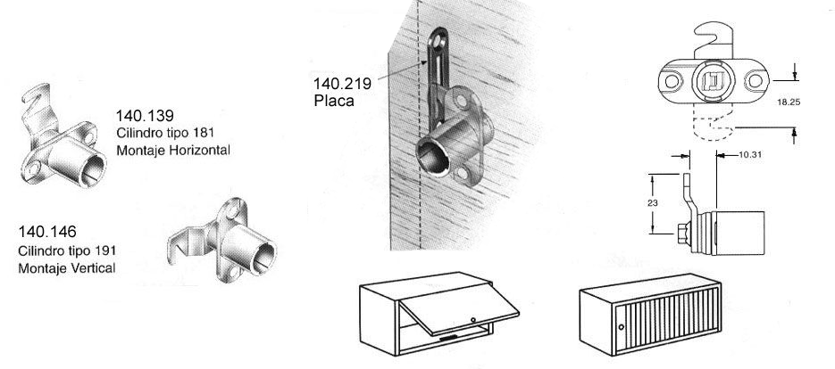 Cilindro CB-191 montaje vertical, para puerta corrediza o abatible, giro 180º.