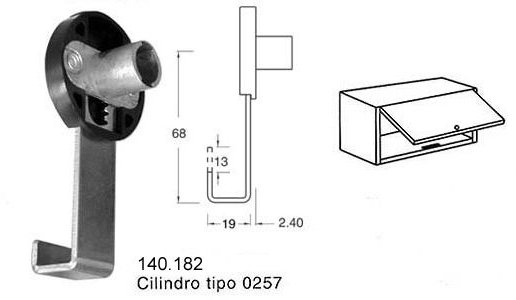 Cilindro CS-0257 para puertas en gabinete colgante, largo de pestillo 68mm.