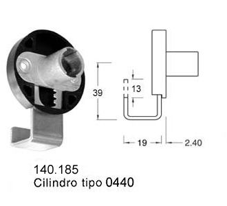Cilindro CS-0440 para cerradura de puertas en gabinete colgante, largo de pestillo 39mm.