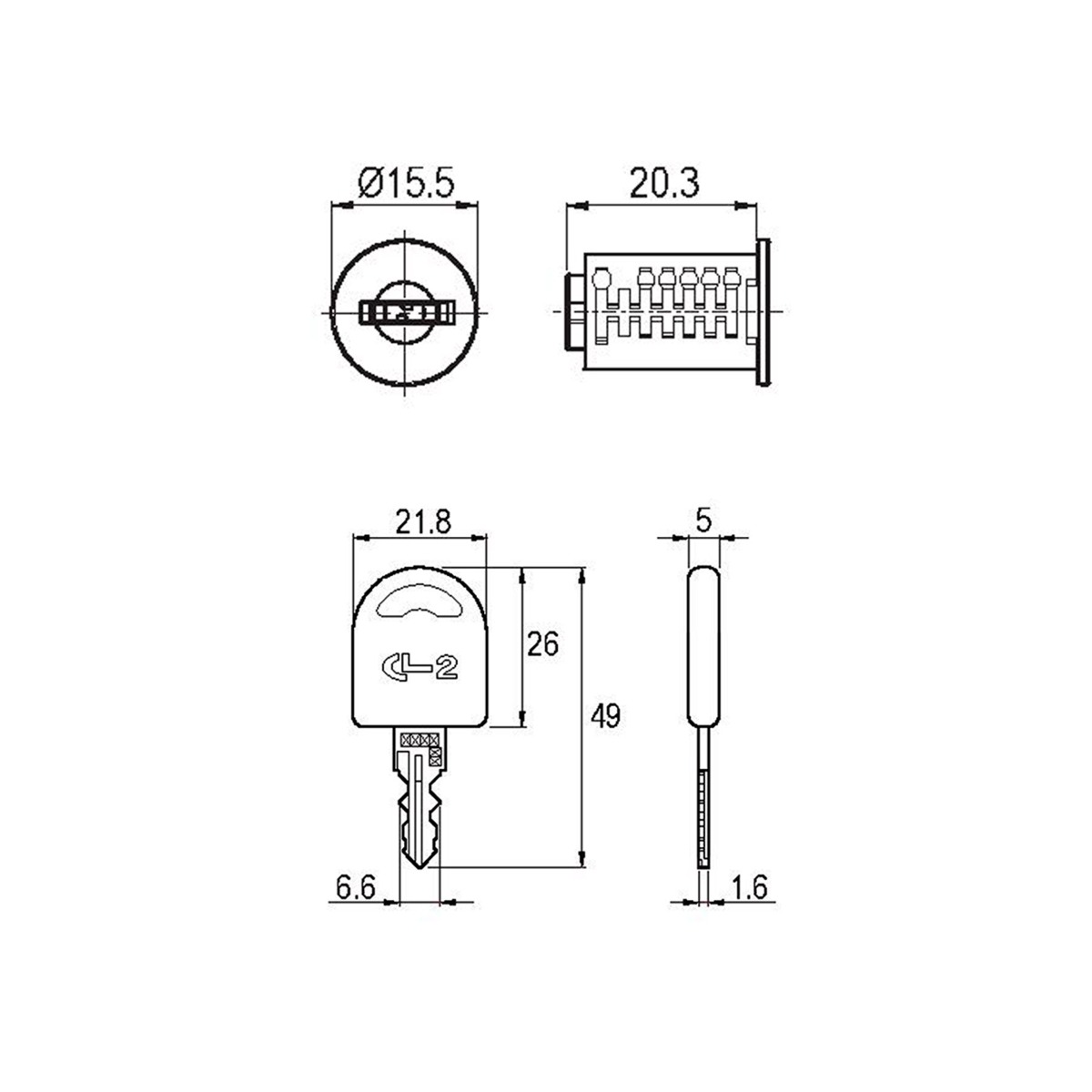 Cerradura para mueble con dos puertas