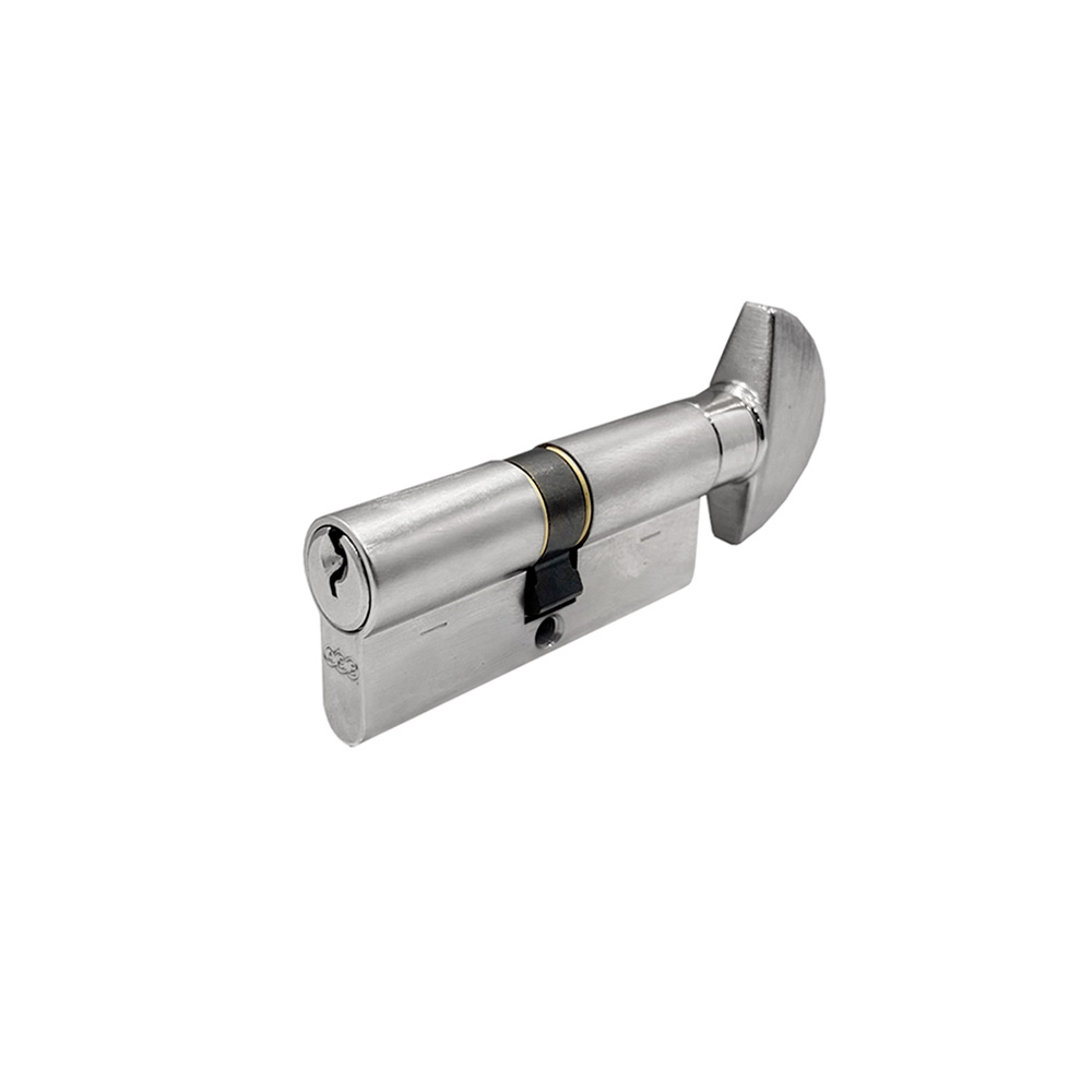 Set de manijas DALLAS y cerradura POLARIS para puerta de baño, acabado inox mate