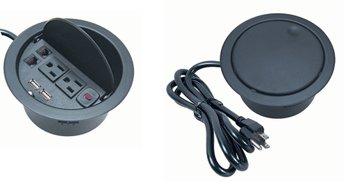 Multicontacto CIRCUM con 2 contactos eléctricos, entradas voz/datos/USB, material acero