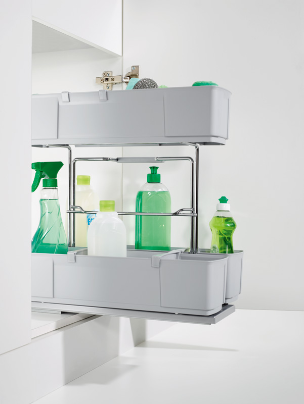 Extraíble CLEANINGAGENT para gabinete inferior, para organización de productos de limpieza, acabado gris