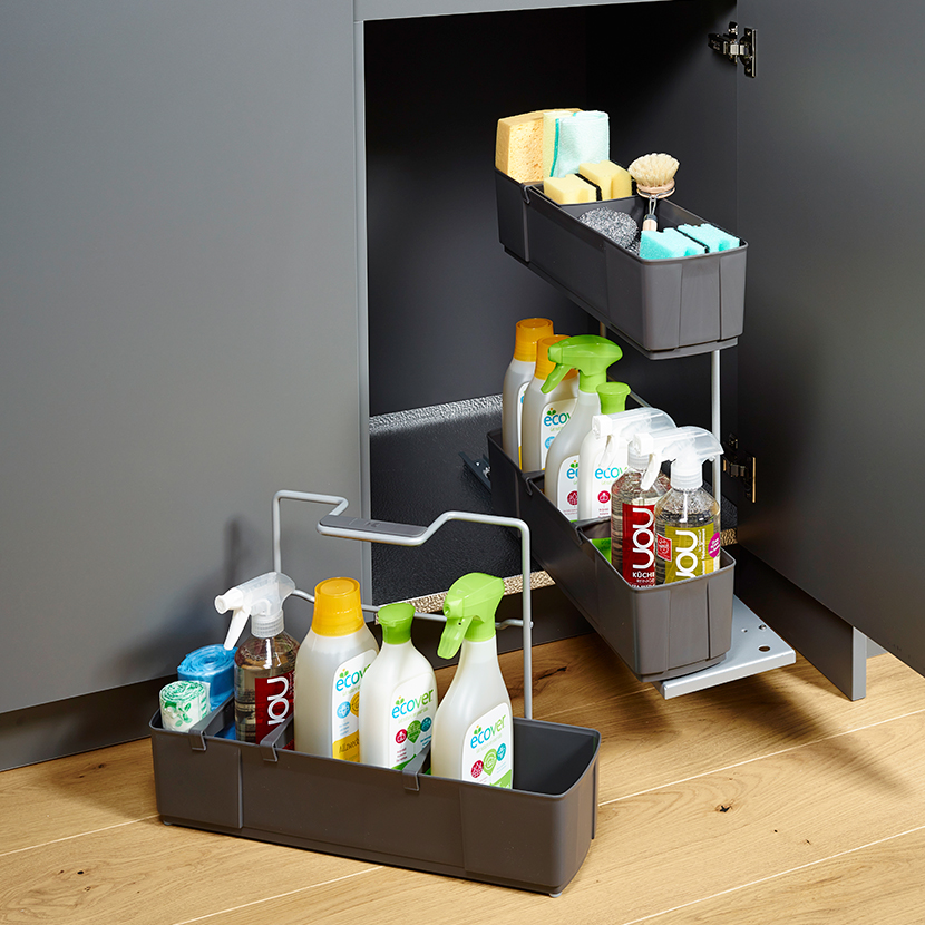 Extraíble K-LINE CleaningAGENT para gabinete inferior, para organización de productos de limpieza, acabado antracita
