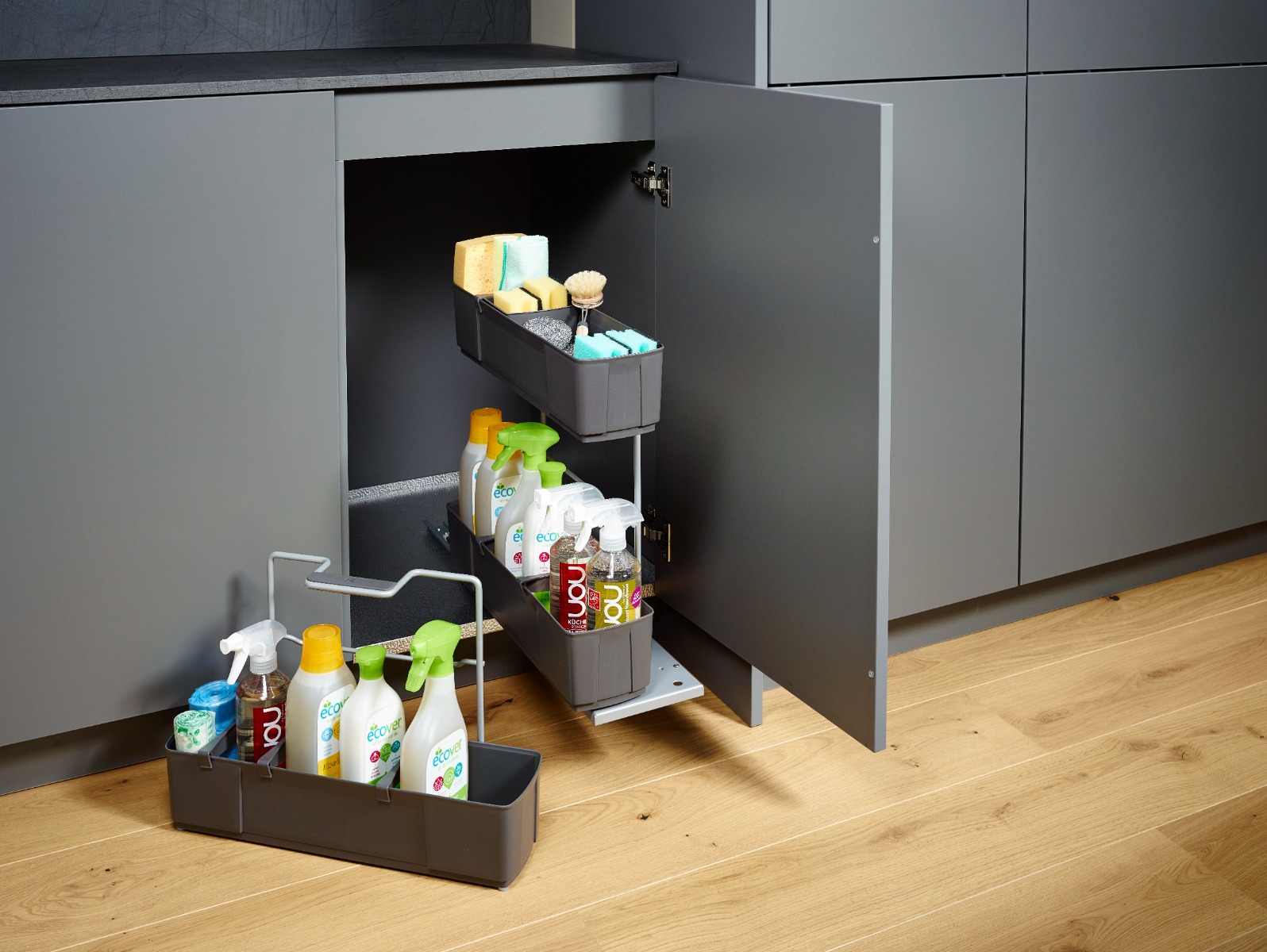 Extraíble K-LINE CleaningAGENT para gabinete inferior, para organización de productos de limpieza, acabado antracita