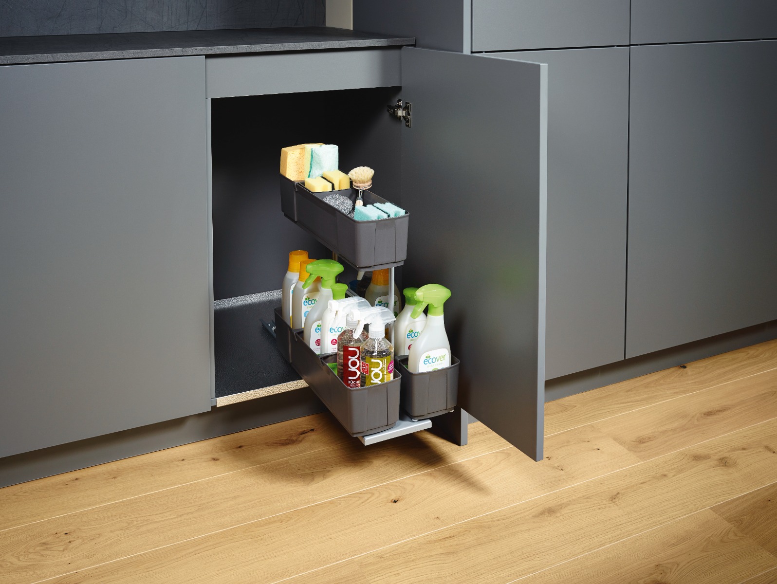 Extraíble K-LINE CleaningAGENT para gabinete inferior, para organización de productos de limpieza, acabado antracita