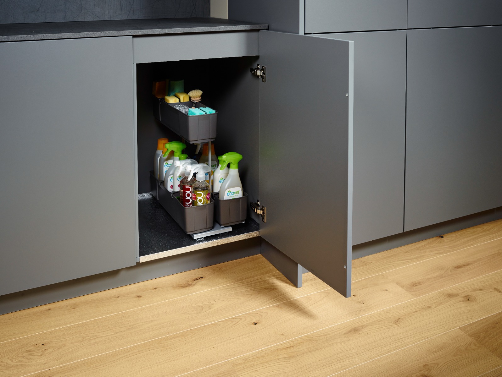 Extraíble K-LINE CleaningAGENT para gabinete inferior, para organización de productos de limpieza, acabado antracita