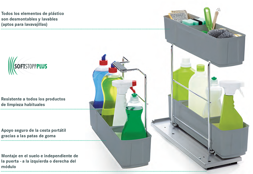 Extraíble CLEANINGAGENT para gabinete inferior, para organización de productos de limpieza, acabado gris