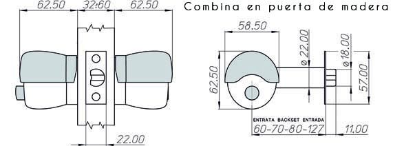 Cerradura Meroni para puerta de baño, modelo COMBINA, cuerpo gris / tapa negra
