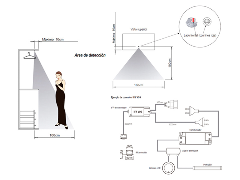 Sensor de proximidad para embutir IFR, de acabado blanco para sistemas de iluminación Domus Line