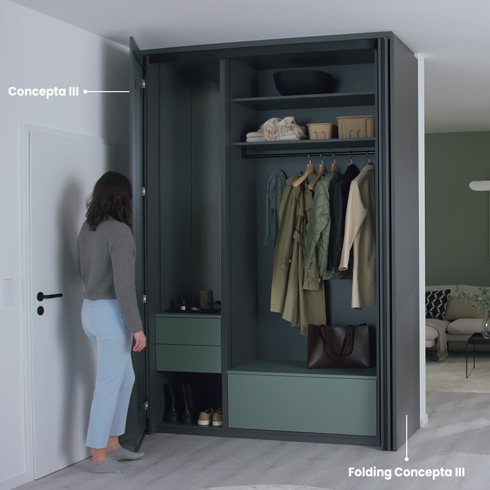 Sistema corredizo plegable FOLDING CONCEPTA 3 PUSH capacidad de carga 25kg, para puertas de madera, lado izquierdo