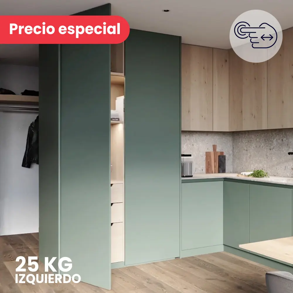 Kit Sistema corredizo CONCEPTA 3 PUSH capacidad de carga 25kg, para puertas de madera abatibles e insertables sin jaladera, izquierdo