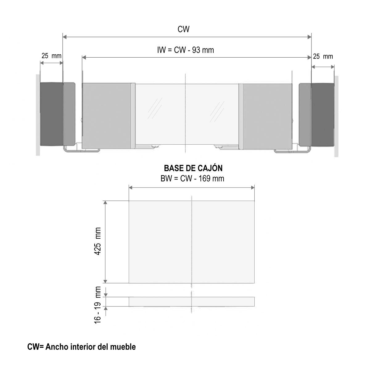 Cajón extraíble interior para clóset CONERO 168 H, color negro