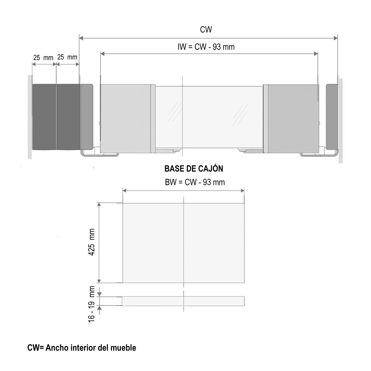 Cajón extraíble interior para clóset CONERO 168 H, color negro