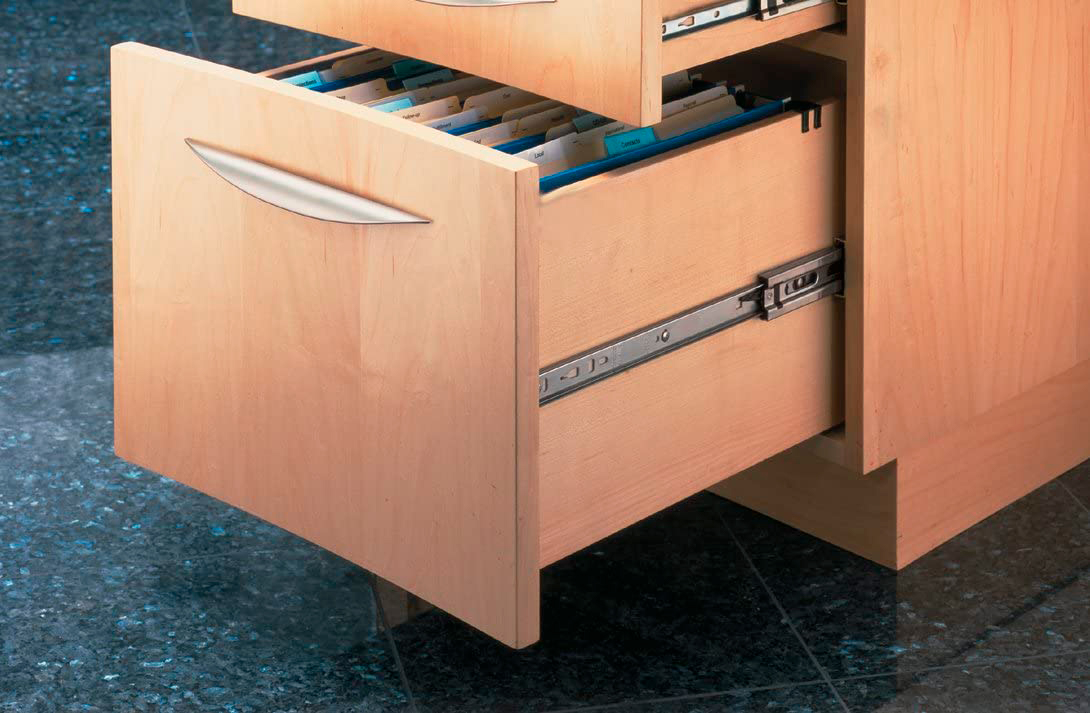 Corredera Accuride C3832-TR para cajón de madera de extensión total con sistema Touch Release, para montaje lateral, capacidad 45 kg