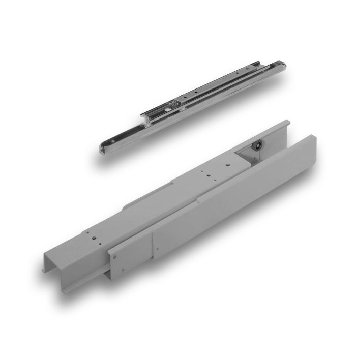 Corredera BOX de 900mm para gabinete extraible, extensión total, capacidad 120kg, ZINC.