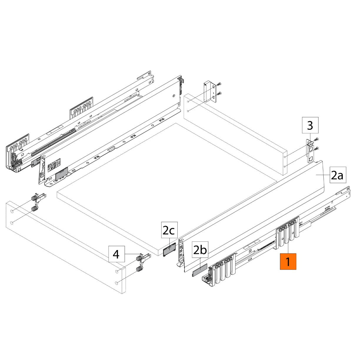 Juego de correderas MERIVOBOX, con BLUMOTION, medida 400 mm, capacidad 40 kg
