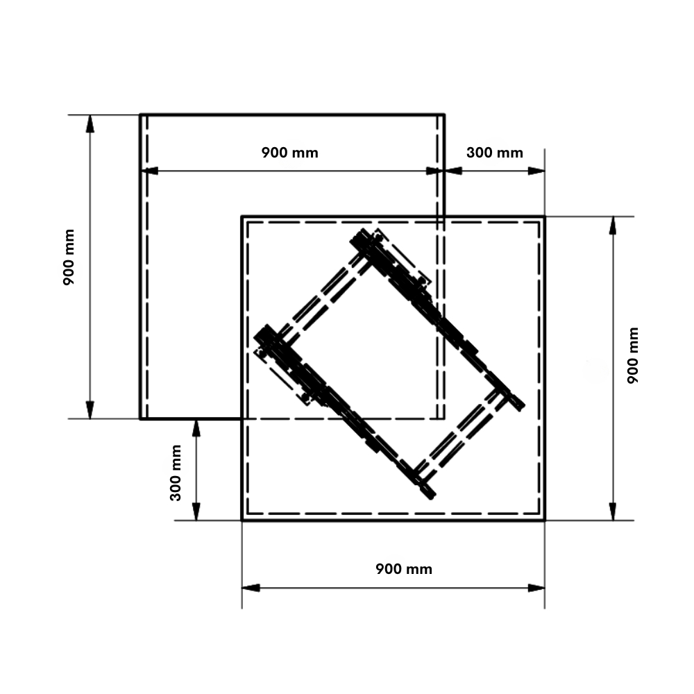 Sistema de correderas diagonales CORNER 900, capacidad de carga de 60 kg