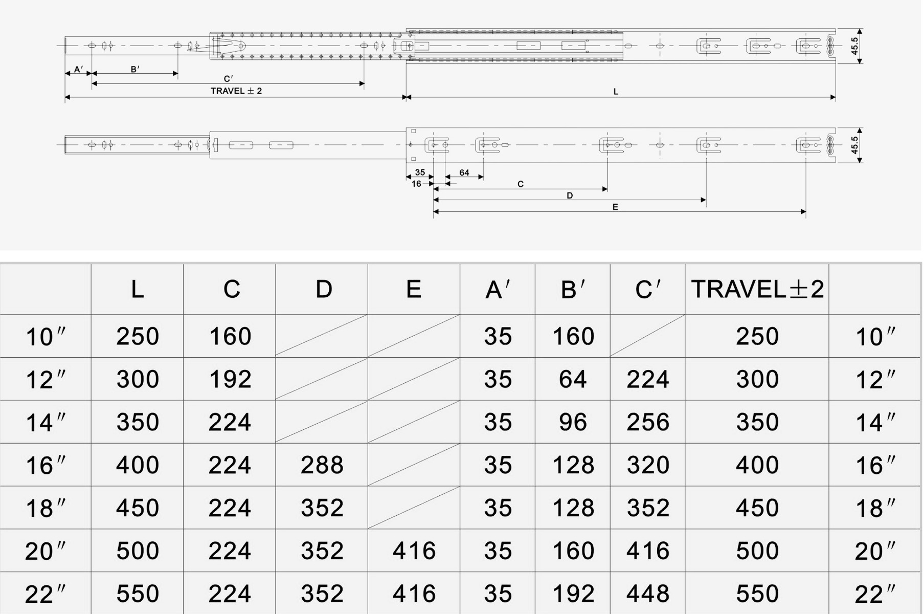 Correderas WINNER de extensión total, capacidad de carga 45 kg