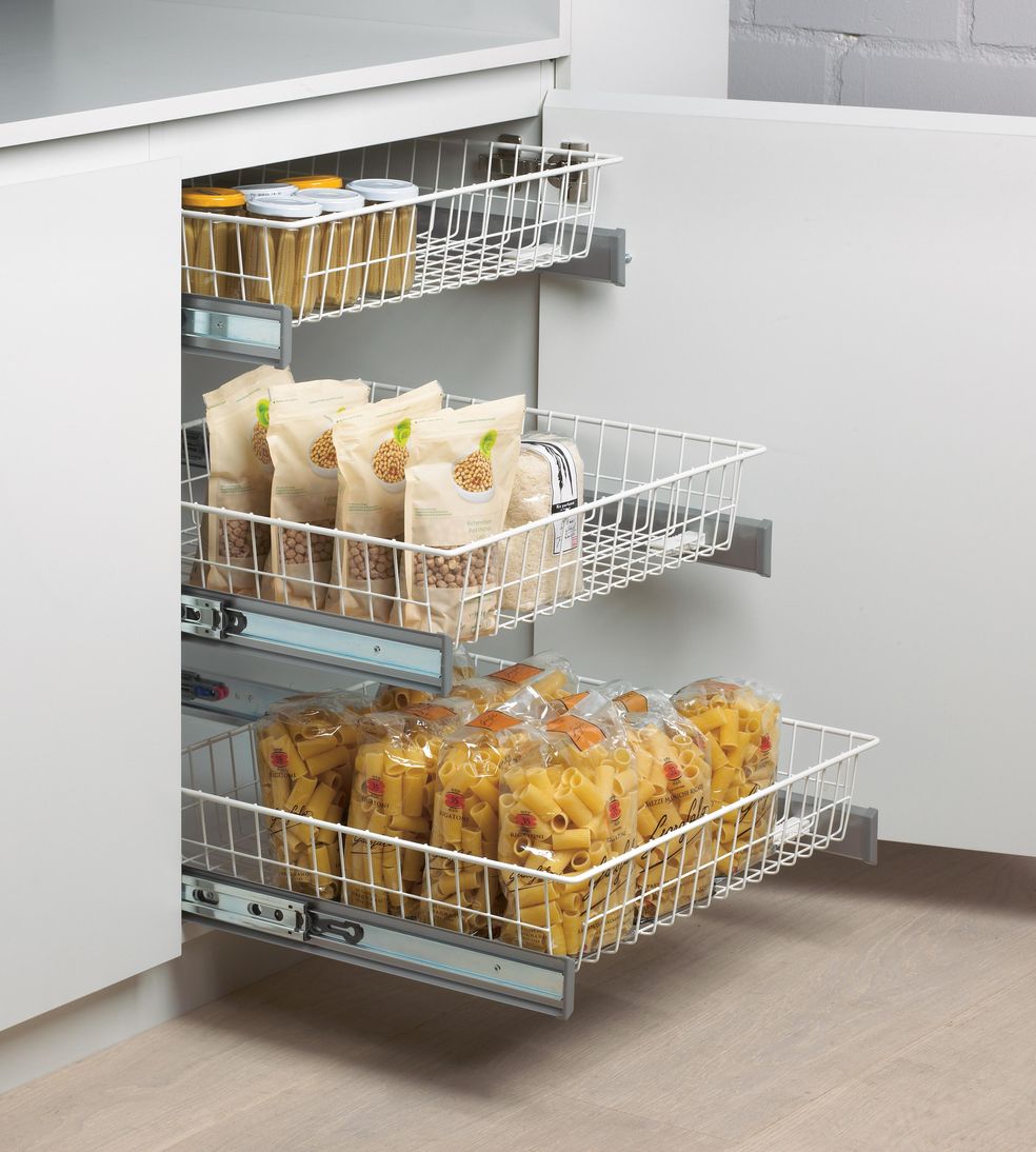 Canastilla extraíble con cierre suave, para mueble de 600mm, acabado blanco