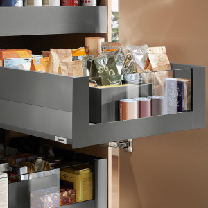 Cajón interior MERIVOBOX BOXCAP y cristal frontal alto altura E (192 mm), color gris orión mate