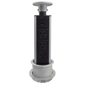 Multicontacto de torre TA 80 con 3 sockets, 2 puertos USB A, color plata y negro