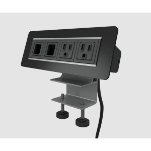 Multicontacto AXIL X para montaje sobre superficie, con 2 conexiones eléctricas y 2 puertos opcionales, acabado negro. Hasta agotar existencias.