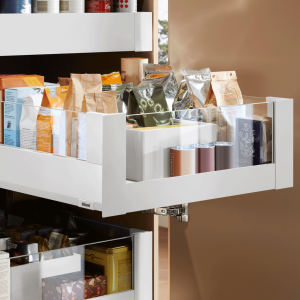 Cajón interior MERIVOBOX BOXCOVER y cristal frontal alto, altura E (192 mm), color blanco seda mate