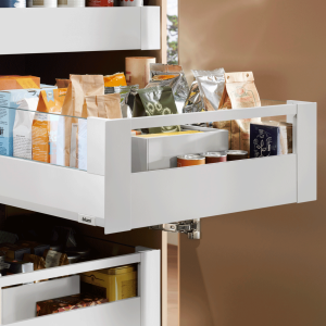 Cajón interior MERIVOBOX BOXCOVER y galería frontal, altura E (192 mm), color blanco seda mate