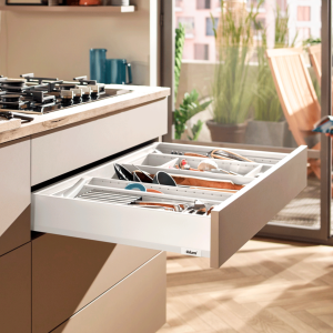 Cajón MERIVOBOX altura M (91 mm), color blanco seda mate