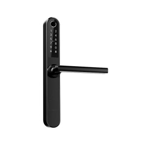 Cerradura inteligente TYR con manija y mecanismo para puerta exterior, color negro