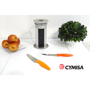 Multicontacto de torre PUSH ELITE, 3 sockets, acabado inox