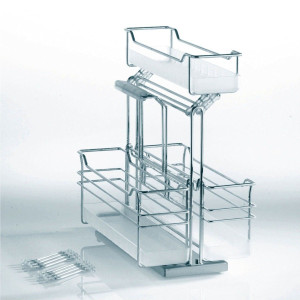 Extraíble PORTERO DOBLE para gabinete inferior de fregadero, para organización de productos de limpieza, cierre suave, acabado cromo