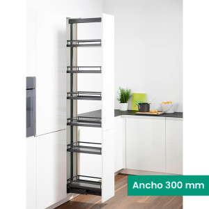 Kit 13 - Extraíble para cocina DISPENSA con 6 entrepaños STYLE para mueble de 300 mm de ancho, acabado antracita