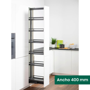 Kit 14 - Extraíble para cocina DISPENSA con 6 entrepaños STYLE para mueble de 400 mm de ancho, acabado antracita