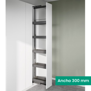 Kit 15 - Extraíble para cocina DISPENSA con 5 entrepaños K-LINE para mueble de 300 mm de ancho, acabado antracita