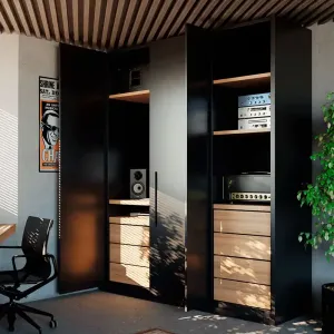 Sistema corredizo EXEDRA PUSH para puerta de madera abatible e insertable parcialmente ensamblado