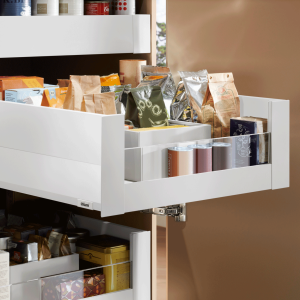 Cajón interior MERIVOBOX BOXCAP y cristal frontal bajo altura E (192 mm), color blanco seda mate