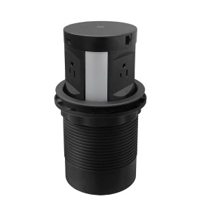 Multicontacto de torre TA 120, 4 sockets, 2 puertos USB A, 2 puertos de conexión CAT 6 y cargador por inducción, color negro