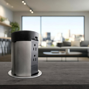 Multicontacto de torre TA 100, 4 sockets, 2 puertos USB A, cargador inalámbrico, color negro
