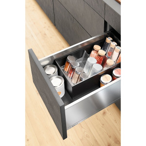 Especiero Blum AMBIA-LINE de acero inoxidable para organización de cajones de cocina
