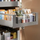 Cajon interior MERIVOBOX con Galería y cristal frontal alto, altura E (192 mm), color gris indium mate