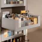 Cajón interior MERIVOBOX BOXCAP y cristal frontal bajo altura E (192 mm), color gris indium mate