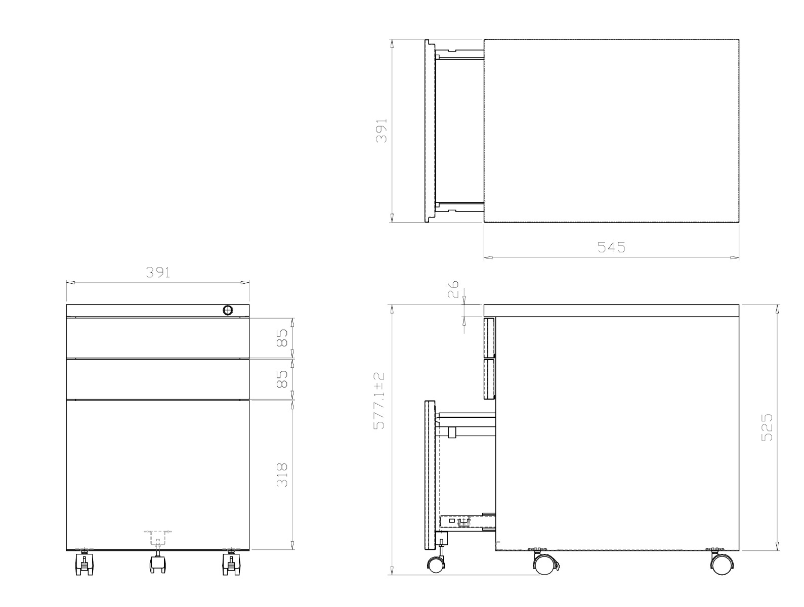 Cajonera metálica DADDY para oficina, color Blanco 