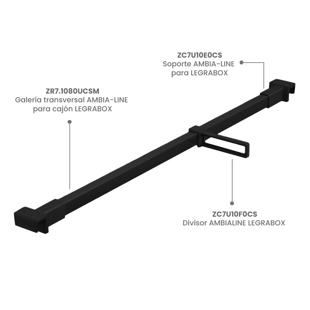 Separador transversal AMBIA-LINE para cajón LEGRABOX, color negro carbón mate
