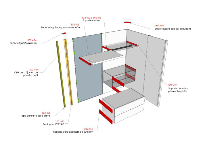 Sistema VERTIKO para armado de clóset, acabado brown metal gray